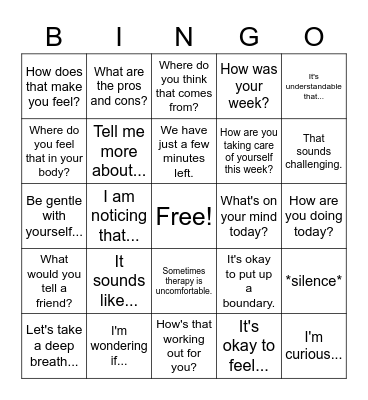 Therapist Lingo Bingo Card