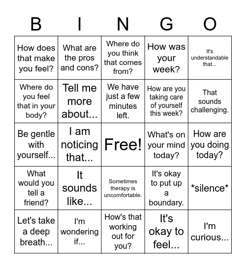 Therapist Lingo Bingo Card