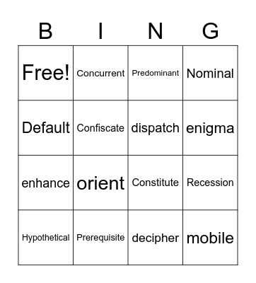 Vocabulary 9 Bingo Card