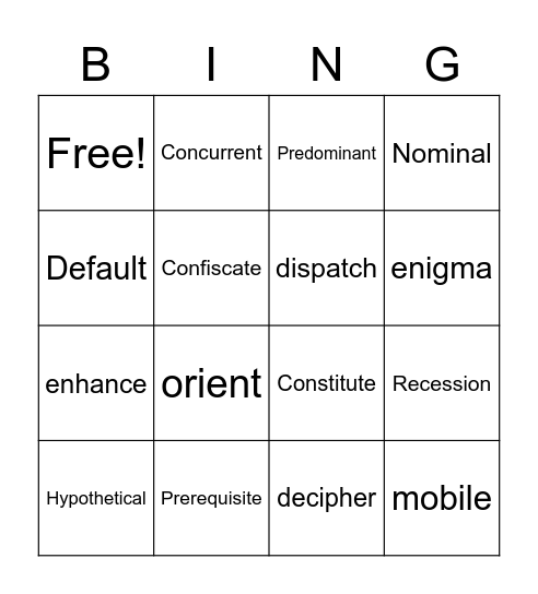 Vocabulary 9 Bingo Card