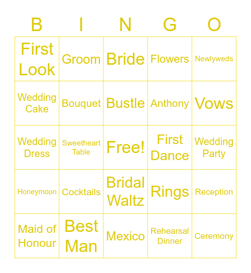 Kim and Anthony Bingo Card