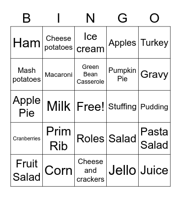 Thanksgiving Bingo Card