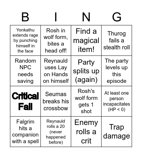 DnD Bingo Card Bingo Card