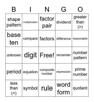 Unit 1, 2, and 3 Vocabulary Grade 4 Bingo Card