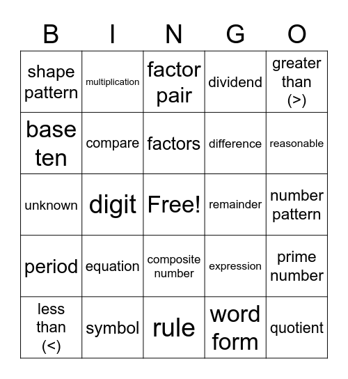 Unit 1, 2, and 3 Vocabulary Grade 4 Bingo Card
