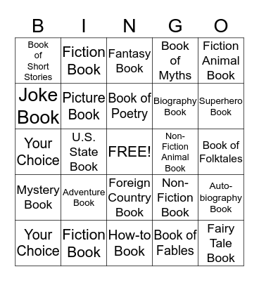 Summer Reading Progaram Bingo Card