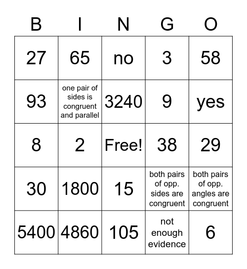 6.1-6.3 Review Bingo Card