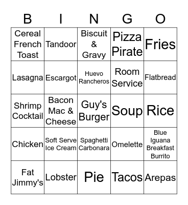 Cruise Food BINGO Card