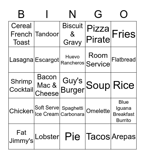 Cruise Food BINGO Card