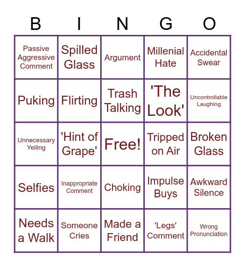 Wine Weekend Bingo Card