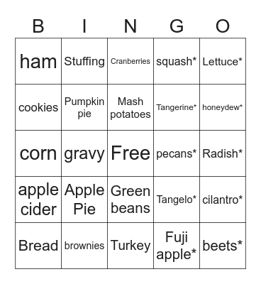 FFA November Meeting Bingo Card