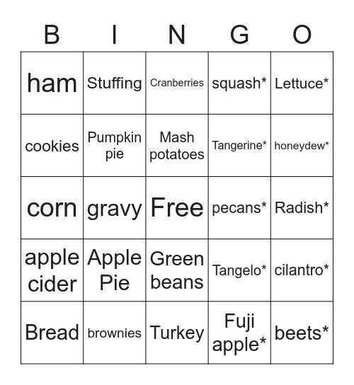 FFA November Meeting Bingo Card