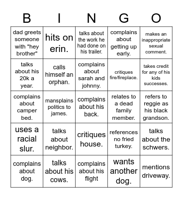 Hogge family Thanksgiving 2021 Bingo Card