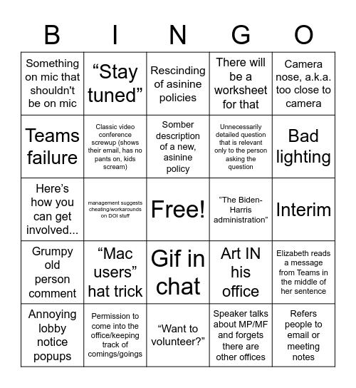 ESC Bingo Nov Bingo Card