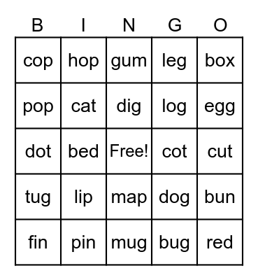 sight words Bingo Card