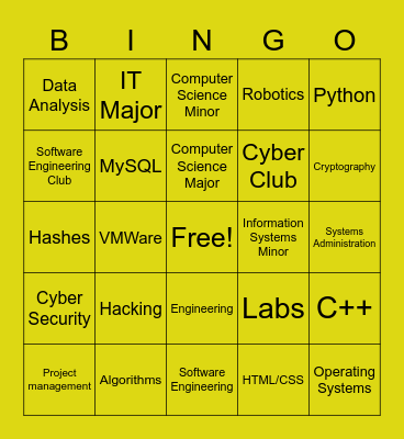 Tech Social Bingo Card