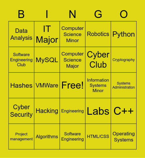 Tech Social Bingo Card