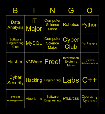 Tech Social Bingo Card