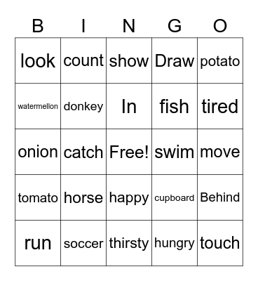 ENGLISH BINGO Card