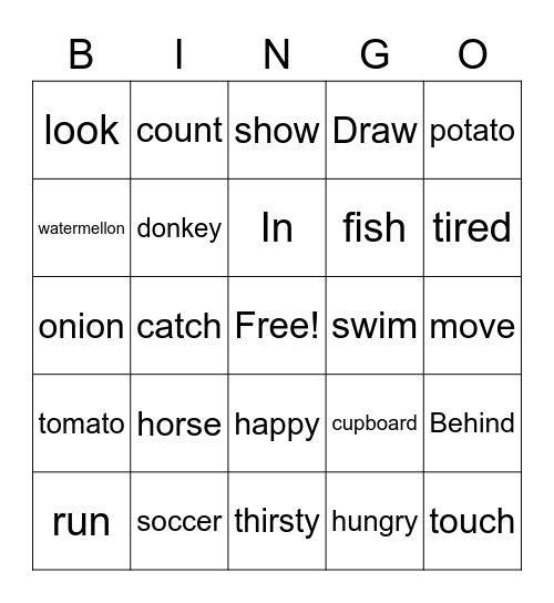 ENGLISH BINGO Card