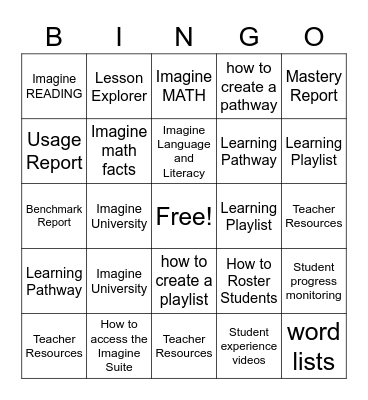 Imagine Learning Bingo Card