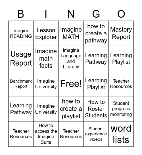 Imagine Learning Bingo Card