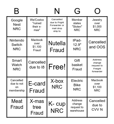 OPST Bingo Card