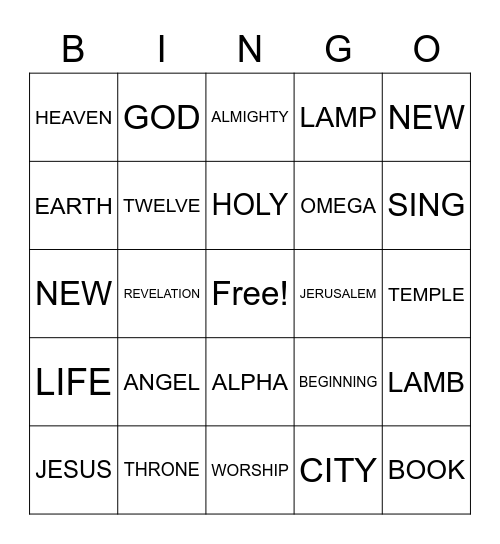 Revelation Bingo Card