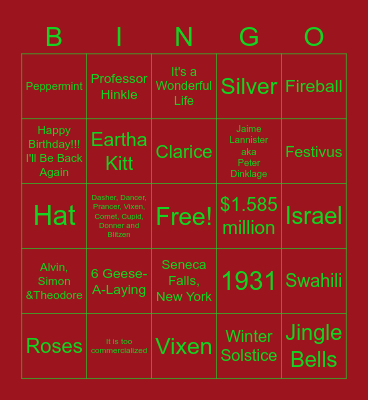 Holiday Bingo Card