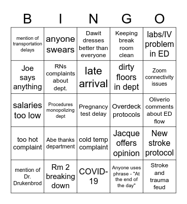 CT Meeting Bingo Card