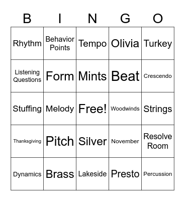 Elements of Music Bingo Card