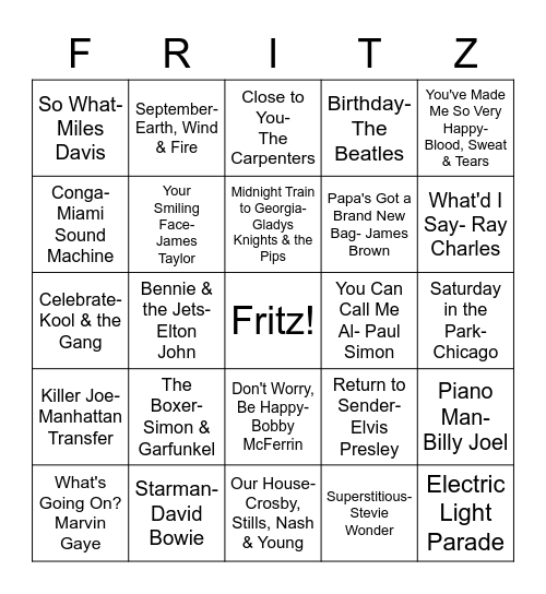 FRITZGIVING! Bingo Card