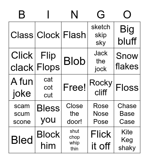 Bl-, Cl-, Fl-, sounds of 's', digraphs and /k/ rules Bingo Card