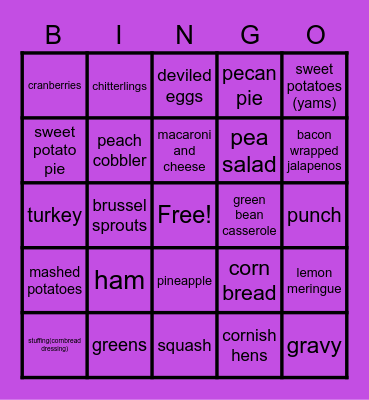Thanksgiving Bingo Card