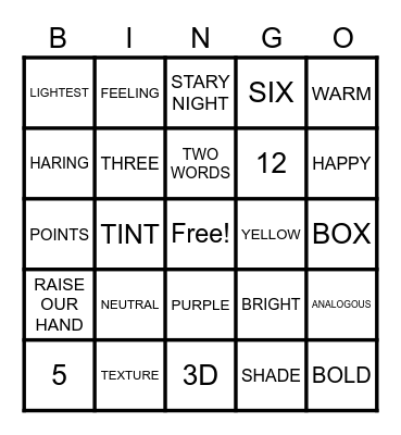 Elements of Art Bingo Card