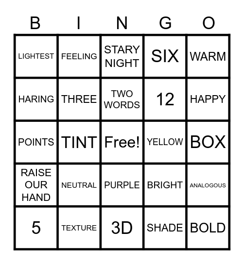 Elements of Art Bingo Card