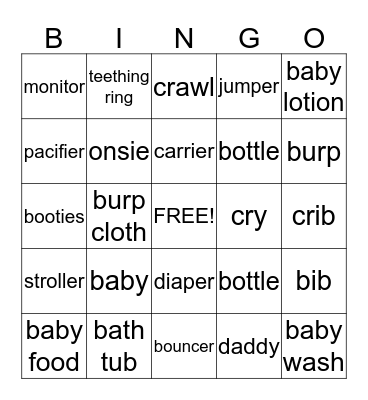 Baby Bingo Card