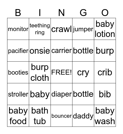 Baby Bingo Card