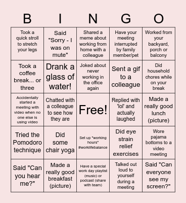 Remote Work Bingo Card