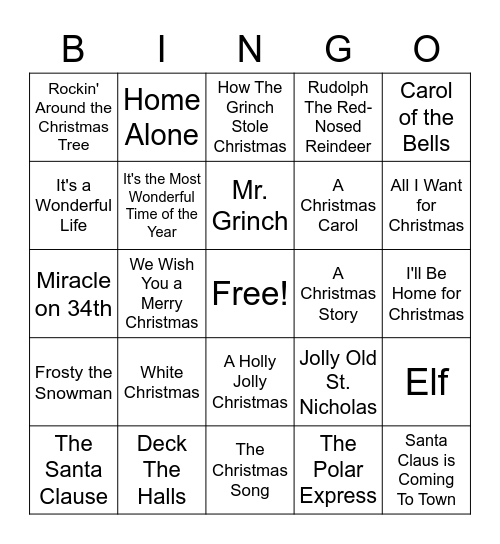 Christmas Bingo Card