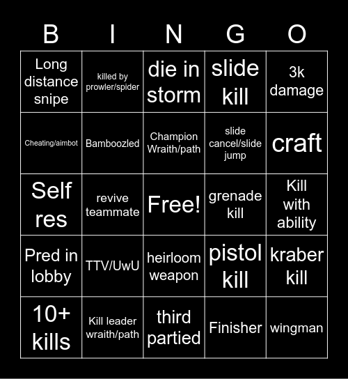 Apex Bingo Card