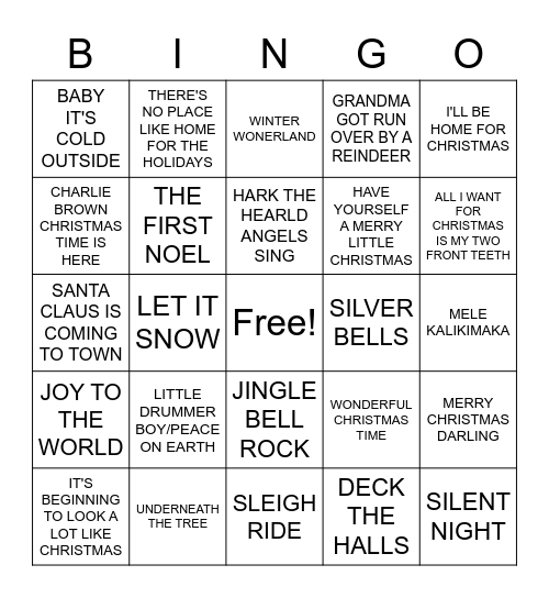 Christmas Music Bingo Card