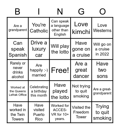 Madeline's Retirement BINGO Card