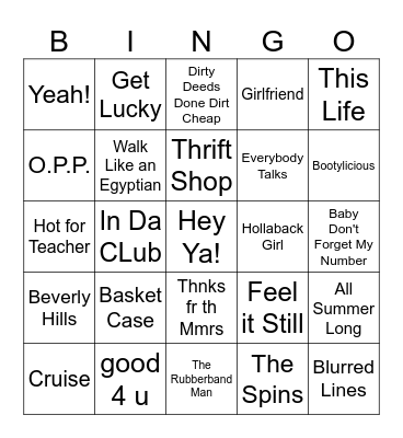 Happy Songs to Start the New Year Bingo Card