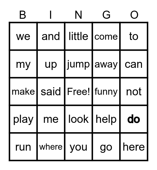 Sight Words Set 1 Bingo Card