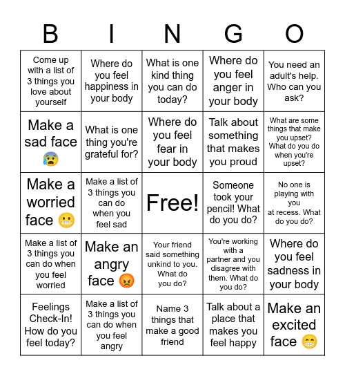 Social Emotional Bingo! Bingo Card