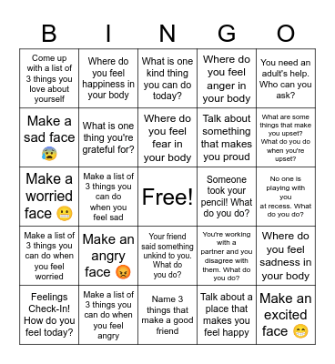 Social Emotional Bingo! Bingo Card