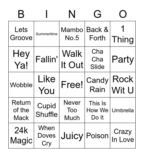 Black Cookout Playlist Bingo Card