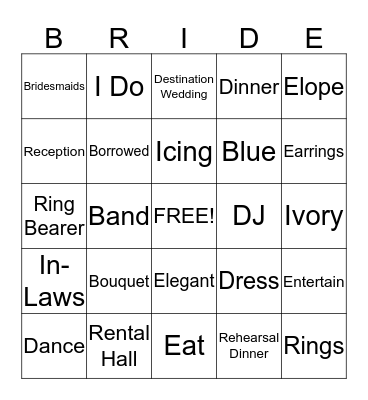 Allison's Wedding Shower Bingo Card