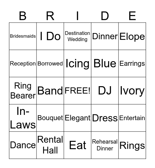 Allison's Wedding Shower Bingo Card